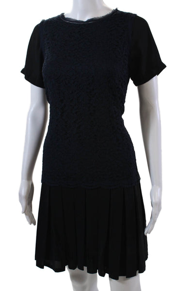 Rebecca Taylor Womens Silk Overlay Detail Pleated Drop Waist Dress Blue Size 6