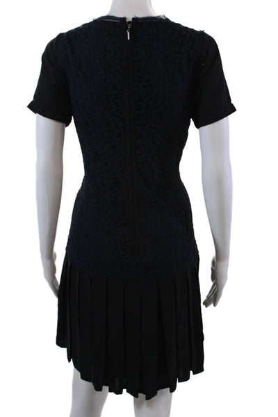 Rebecca Taylor Womens Silk Overlay Detail Pleated Drop Waist Dress Blue Size 6