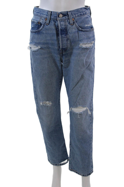 Levis Womens Cotton Button Straight Leg Denim Distress Jeans Blue Size EUR 26
