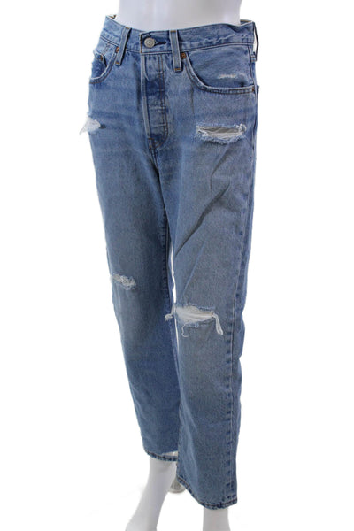 Levis Womens Cotton Button Straight Leg Denim Distress Jeans Blue Size EUR 26