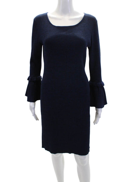 Nina Leonard Womens Flare Long Sleeves Sweater Dress Navy Blue Size Medium