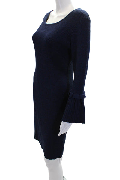 Nina Leonard Womens Flare Long Sleeves Sweater Dress Navy Blue Size Medium