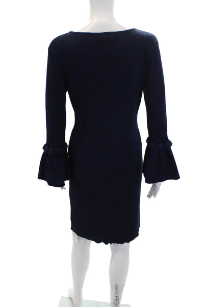 Nina Leonard Womens Flare Long Sleeves Sweater Dress Navy Blue Size Medium