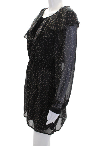 XXI Womens Textured Long Sleeve V-neck Printed Short Dress Black Size L