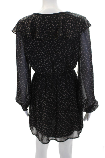 XXI Womens Textured Long Sleeve V-neck Printed Short Dress Black Size L