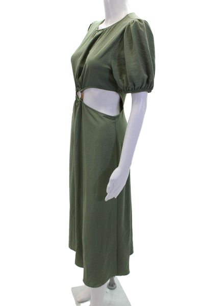 Zara Womens Textured Short Sleeve Round Neck Cut Out Long Dress Green Size S