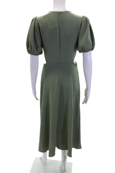 Zara Womens Textured Short Sleeve Round Neck Cut Out Long Dress Green Size S