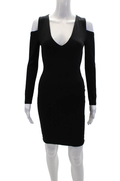 Luvalot Womens Long Sleeve V-neck Fitted Midi Bodycon Dress Black Size S