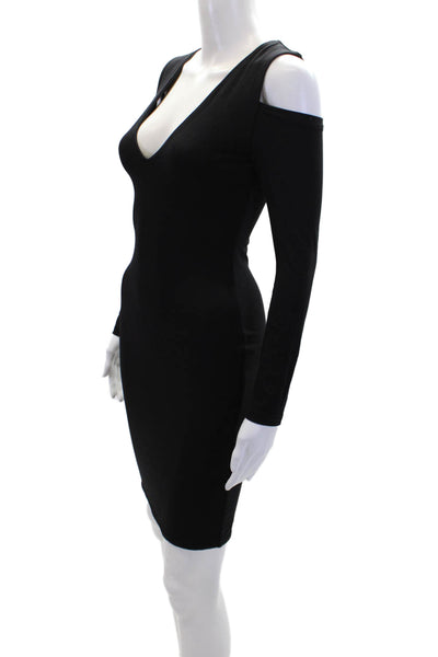 Luvalot Womens Long Sleeve V-neck Fitted Midi Bodycon Dress Black Size S