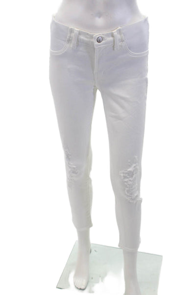 J Brand Womens Cotton Zip Button Distressed Skinny Jeans White Size EUR 26