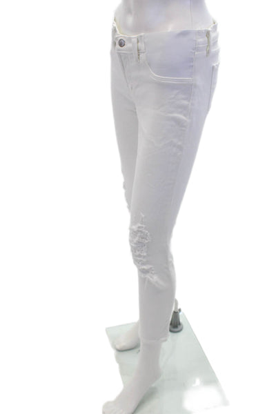 J Brand Womens Cotton Zip Button Distressed Skinny Jeans White Size EUR 26