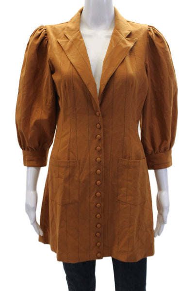 Danielle Bernstein Womens Long Sleeve Striped Button Blouse Brown Size S