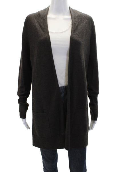 Eileen Fisher Womens Merino Wool Cowl Neck Cardigan Sweater Top Brown Size S