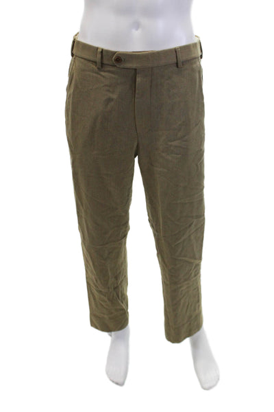 Brooks Brothers Mens Wool Pocketed Straight Leg Flat Front Pants Beige Size 34