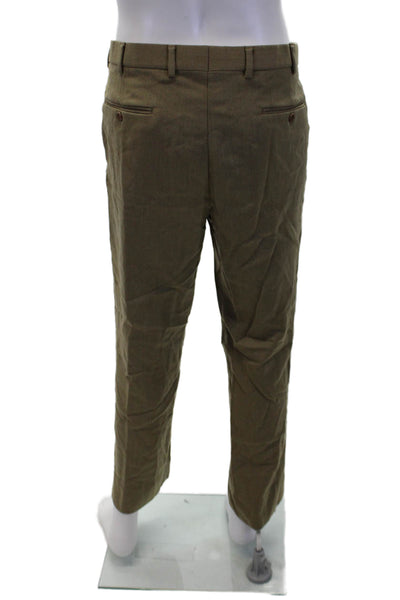 Brooks Brothers Mens Wool Pocketed Straight Leg Flat Front Pants Beige Size 34
