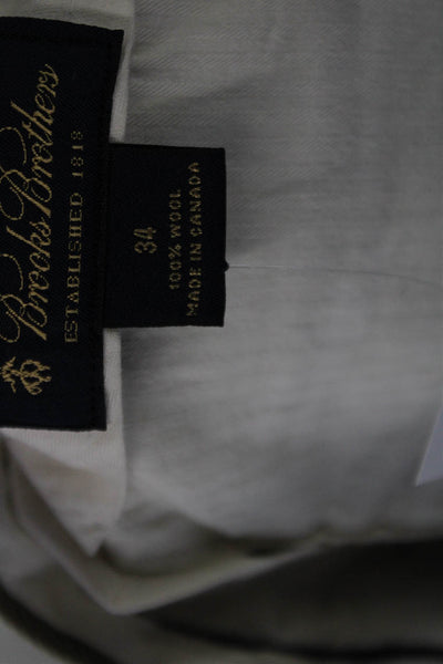 Brooks Brothers Mens Wool Pocketed Straight Leg Flat Front Pants Beige Size 34