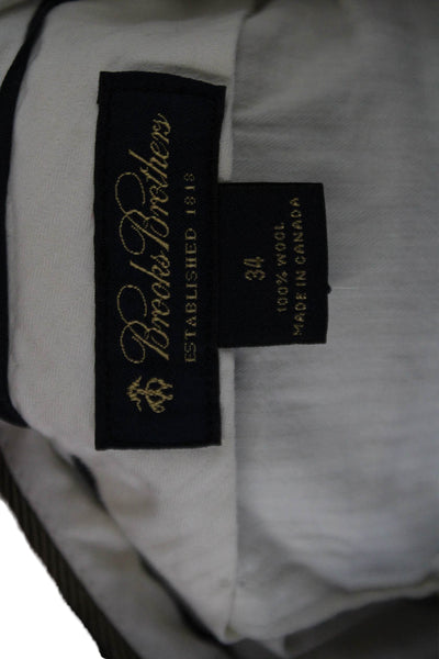 Brooks Brothers Mens Wool Pocketed Straight Leg Flat Front Pants Beige Size 34