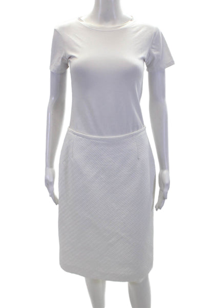 Tahari Womens Textured Knee Length Pencil Skirt White Cotton Blend Size 6