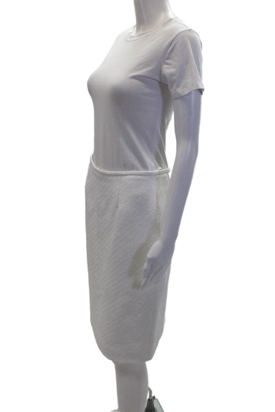 Tahari Womens Textured Knee Length Pencil Skirt White Cotton Blend Size 6