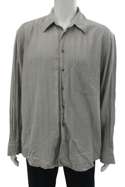 Canali Mens Pinstriped Collared Long Sleeve Button Up Shirt Gray Size 44/17.5
