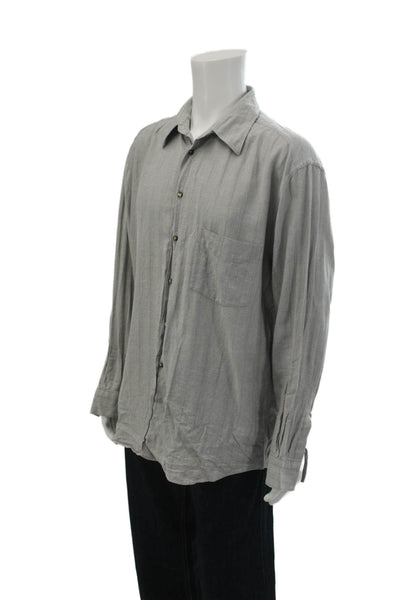 Canali Mens Pinstriped Collared Long Sleeve Button Up Shirt Gray Size 44/17.5