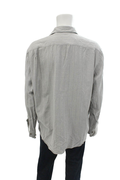 Canali Mens Pinstriped Collared Long Sleeve Button Up Shirt Gray Size 44/17.5