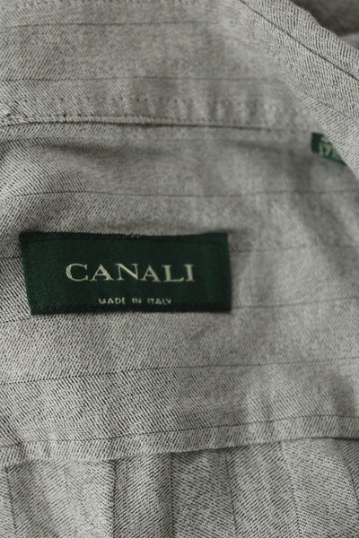 Canali Mens Pinstriped Collared Long Sleeve Button Up Shirt Gray Size 44/17.5
