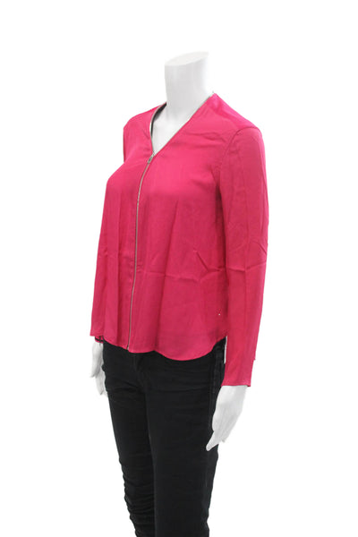 Rag & Bone Womens Long Sleeves Full Zipper Blouse Pink Black Size Extra Small