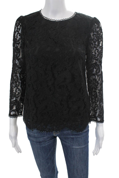 Draper James Womens Lace Long Sleeve Solid Blouse Black Size 4
