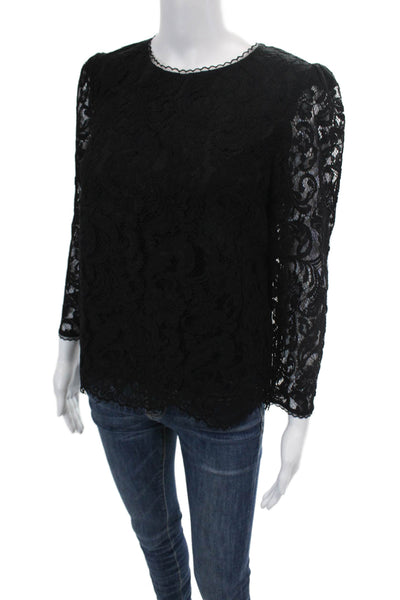 Draper James Womens Lace Long Sleeve Solid Blouse Black Size 4