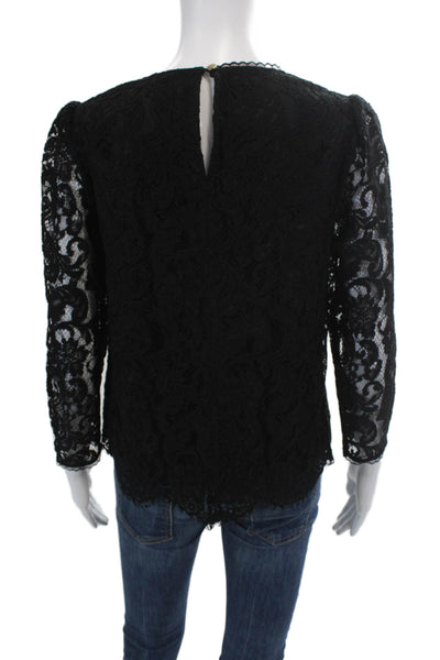 Draper James Womens Lace Long Sleeve Solid Blouse Black Size 4