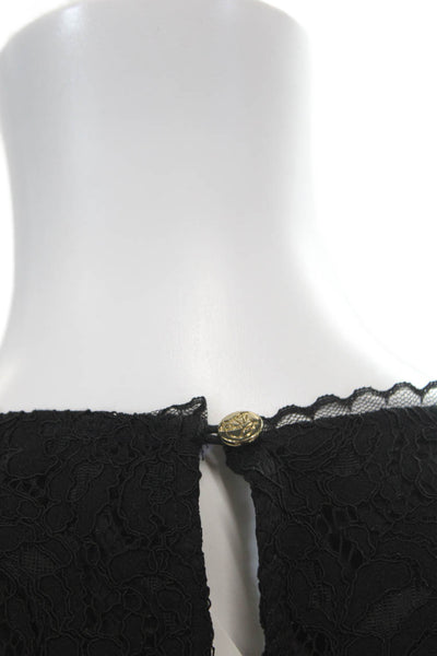 Draper James Womens Lace Long Sleeve Solid Blouse Black Size 4