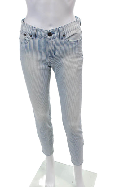 J Crew Womens High Rise Striped Zip Ankle Toothpick Skinny Jeans Blue Size 26