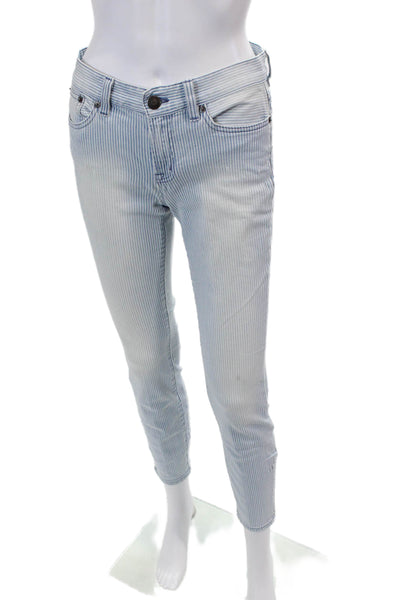J Crew Womens High Rise Striped Zip Ankle Toothpick Skinny Jeans Blue Size 26