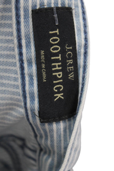 J Crew Womens High Rise Striped Zip Ankle Toothpick Skinny Jeans Blue Size 26