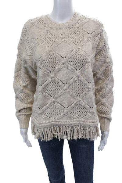 Frye Womens Cable Knit Crew Neck Long Sleeve Pullover Sweater Top Beige Size S