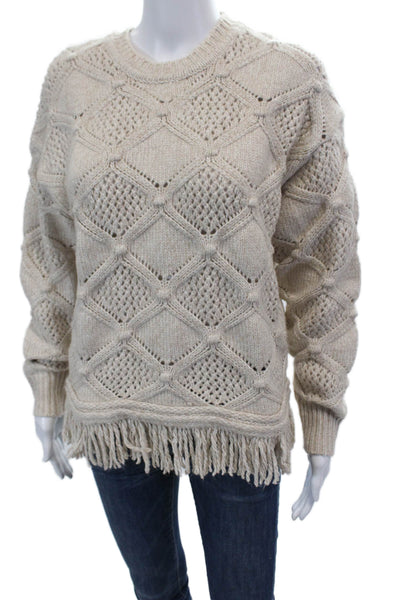 Frye Womens Cable Knit Crew Neck Long Sleeve Pullover Sweater Top Beige Size S