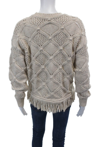 Frye Womens Cable Knit Crew Neck Long Sleeve Pullover Sweater Top Beige Size S