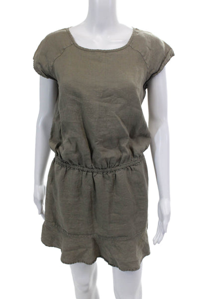 Joie Womens Linen Scoop Neck Cap Sleeve Elastic Waist Dress Olive Green Size XS