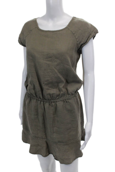 Joie Womens Linen Scoop Neck Cap Sleeve Elastic Waist Dress Olive Green Size XS