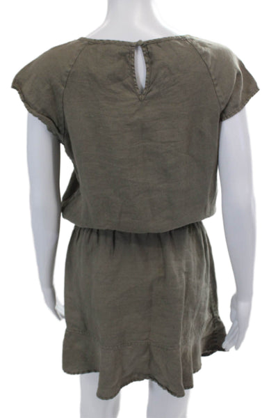 Joie Womens Linen Scoop Neck Cap Sleeve Elastic Waist Dress Olive Green Size XS