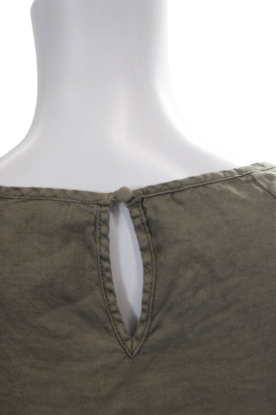 Joie Womens Linen Scoop Neck Cap Sleeve Elastic Waist Dress Olive Green Size XS
