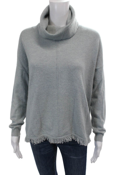 Repeat Womens Turtleneck Fringe Detail Long Sleeve Sweater Top Blue Size S