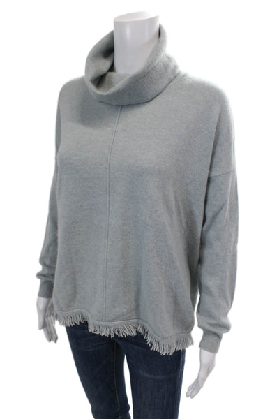 Repeat Womens Turtleneck Fringe Detail Long Sleeve Sweater Top Blue Size S