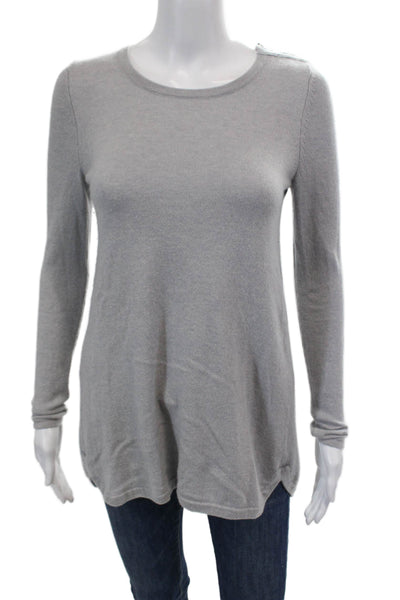 Kinross Cashmere Womens Cashmere Crew Neck Zip Detail Sweater Top Gray Size XS