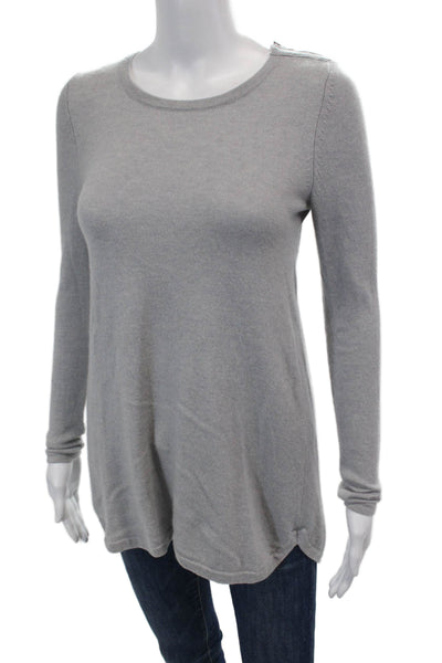Kinross Cashmere Womens Cashmere Crew Neck Zip Detail Sweater Top Gray Size XS