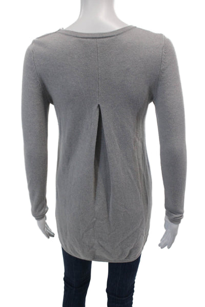 Kinross Cashmere Womens Cashmere Crew Neck Zip Detail Sweater Top Gray Size XS