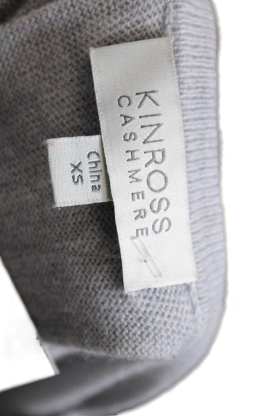 Kinross Cashmere Womens Cashmere Crew Neck Zip Detail Sweater Top Gray Size XS