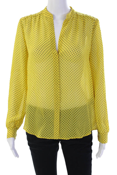 Joie Womens Silk Polka Dot V-Neck Button Up Blouse Top Yellow Size XS