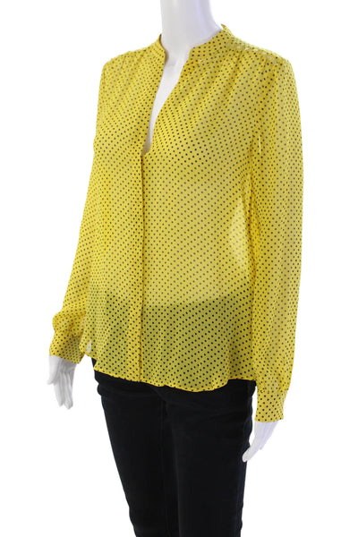 Joie Womens Silk Polka Dot V-Neck Button Up Blouse Top Yellow Size XS